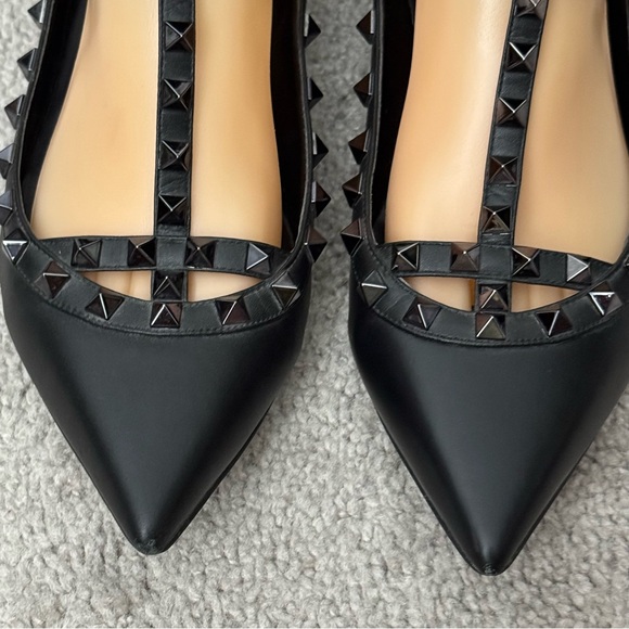 Kaitlyn Pan Black Leather Rock Studded Pointy Flats Size 8.5 - Picture 4 of 13